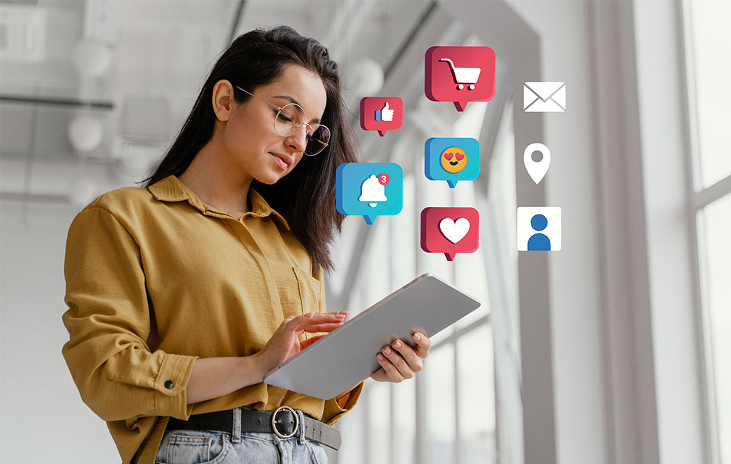 woman exploring different marketing lead channels on a tablet