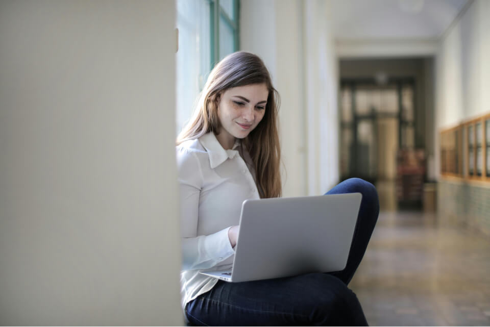 digital marketing professional. repurposing content on a laptop